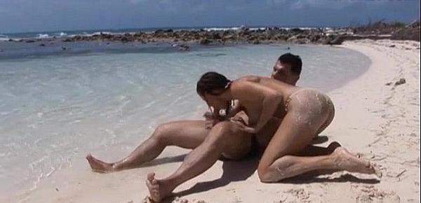  Roberta Gemma hot brunette having sex on the beach